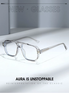 Close-up of transparent TR90 aviator frames with metallic reinforced temple structure