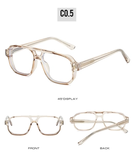 Three views of champagne TR90 pilot glasses frames with vintage double bridge design