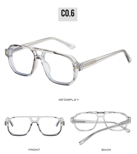 Three-view layout of pilot anti-blue light glasses frame with TR90 material and metal core