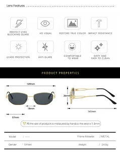 Tableau des tailles détaillé pour lunettes de soleil en métal avec protection UV400