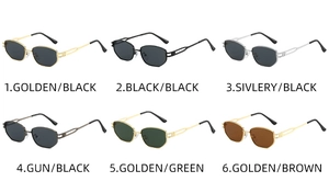 Matrice montrant six variantes de lunettes de soleil en métal avec branches géométriques