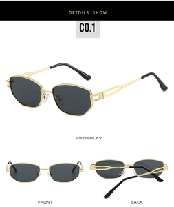 Vues multiples de lunettes de soleil à monture polygone avec verres foncés et branches dorées