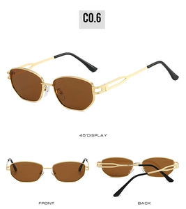 Vues multiples de lunettes de soleil polygonales avec monture fine en métal doré et verres