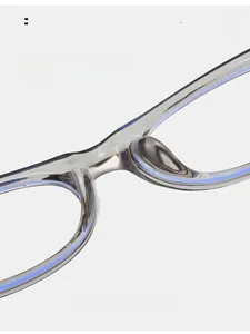 Detail of transparent grey glasses frame featuring comfortable integrated nose pads
