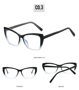 Cat eye blue light glasses in black to clear gradient with multi-angle views