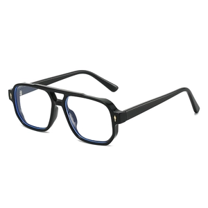 Classic black pilot anti-blue light glasses with double bridge and gold rivet accents