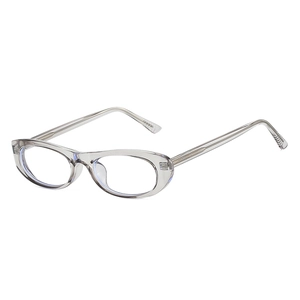 Retro transparent grey cat-eye glasses with reinforced metal core temple design