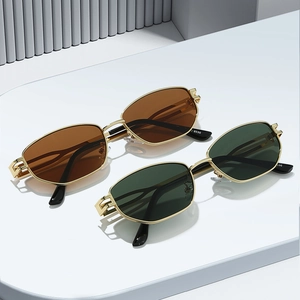 Lunettes de soleil polygonales en métal rétro avec verres teintés et branches géométriques