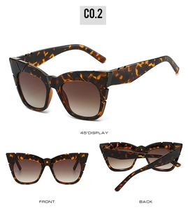 Three-way view of tortoiseshell square sunglasses with dark brown gradient lenses
