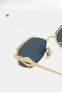 Detailed close-up of golden geometric frames and durable hinges on polygon sunglasses