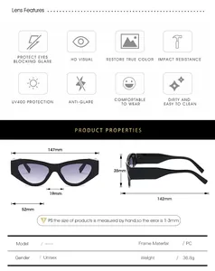 Tableau des tailles détaillé pour lunettes de soleil œil de chat punk avec monture PC