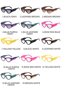 Collage de 14 paires de lunettes de soleil œil de chat aux couleurs et motifs variés