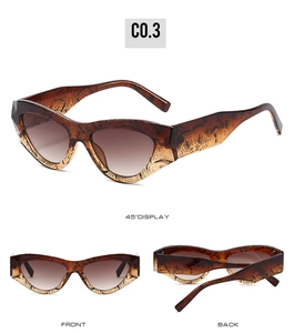 Vue sous trois angles de lunettes de soleil œil-de-chat vintage à motif léopard chic