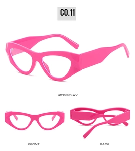 Vue triple des lunettes de soleil œil-de-chat rose vif avec monture rétro épaisse