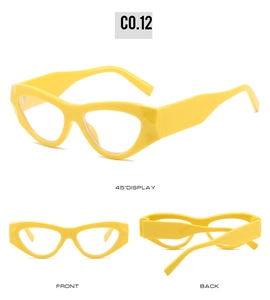 Vues avant et arrière de lunettes de soleil œil-de-chat jaunes avec larges branches punk