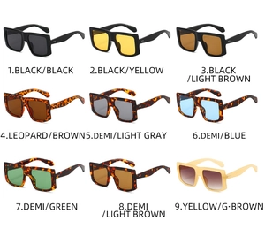 Various stylish square oversized sunglasses in multiple frame colors and tinted lenses