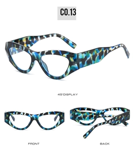 Vue multi-angles de lunettes œil de chat épaisses avec motif tortue multicolore