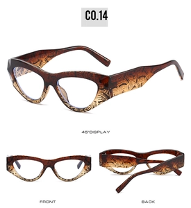 Mise en page en trois vues de lunettes de soleil œil de chat rétro avec monture écaille épaisse