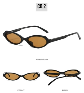 Multi-angle views of retro cat eye sunglasses with black frames and orange lenses