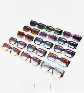 Detailed display of large frame sunglasses in various colors like tortoiseshell and gradient