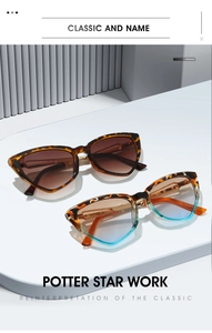 Detailed view of cat-eye sunglasses with gradient lenses and stylish metal accents
