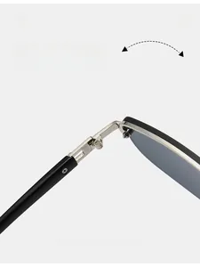 Makrodetail des langlebigen Metallscharniers und schwarzen Bügels der Halbrahmenbrille