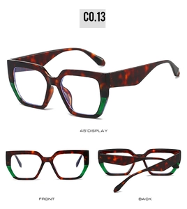Three-angle display of oversized tortoiseshell and green square frame sunglasses