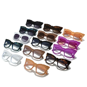 Modern square frame sunglasses collection with geometric cut temples in various colors