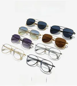 Multiple styles of metal double-bridge aviator sunglasses and anti-blue light glasses