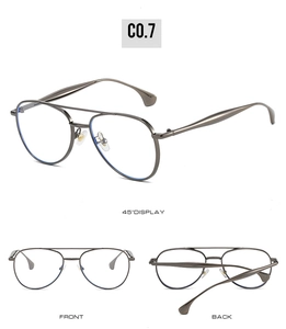 Detail view of gunmetal double-bridge aviator frames with multi-angle perspectives