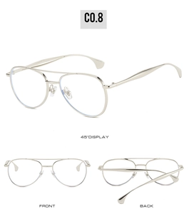 Detailed multi-angle views of silver metal aviator glasses frame with double bridge design