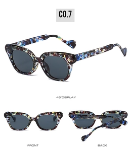 Vues multiples de lunettes de soleil œil-de-chat colorées avec verres gris foncé