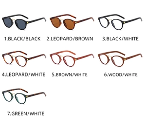 Selection of vintage round metal sunglasses in seven diverse colors and lens finishes