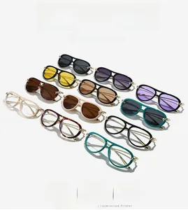 Detailed grid of aviator sunglasses in various colors with golden chain temple accents