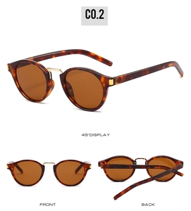 Retro round tortoise sunglasses with gold metal bridge shown in three different angles