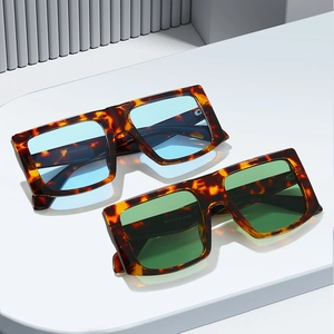 Fashionable oversized square tortoiseshell sunglasses with blue and green lenses