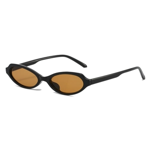 Stylish oval sunglasses with black frames and brown lenses for women in summer