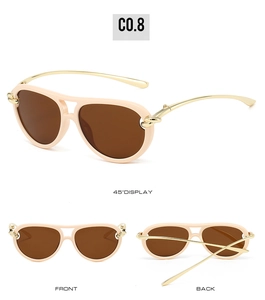 Detailed multi-angle views of pilot sunglasses with gold metal knot-hinge temples
