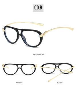 Detail view of pilot sunglasses showing front, back, and 45-degree metal temple design
