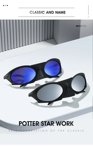 Detail of polarized cycling sunglasses with blue lenses and anti-slip nose pads
