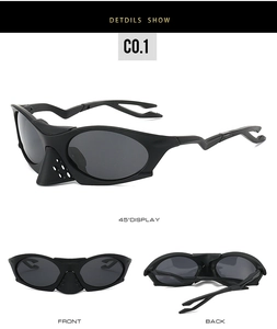 Detail of matte black cycling sunglasses with polarized lenses and lightning-shaped arms