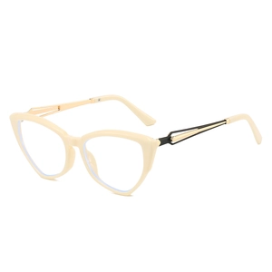 Chic cat eye glasses with cream white frames and gold metal geometric temples for women