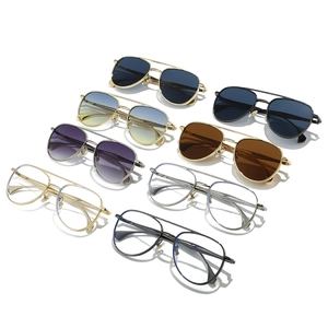 Classic dual-bridge aviator sunglasses with metal frames and multiple lens colors