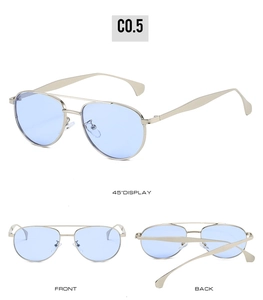 Vues multiples de lunettes aviateur avec monture en métal argent et verres bleu clair
