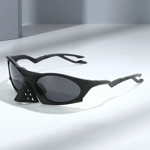 Futuristic Sports Sunglasses UV400 Cycling Eyewear With PC Frame TAC Lenses Integrated Nose Guard Zigzag Temples Mirrored Outdoor Goggles
