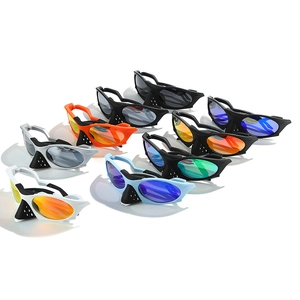 Polarized sports sunglasses for cycling with colorful mirrored lenses and ventilated nose pads