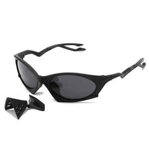 Polarized black sports sunglasses with aerodynamic frame and removable rubber sweat guard