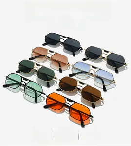 Detailed grid of vintage square metal sunglasses in various lens colors and frames