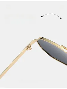 Detail of durable gold metal hinge on vintage square sunglasses for smooth folding
