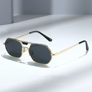 Retro Polygonal Metal Frame Sunglasses Uv400 Protection Double Bridge Vintage Fashion Eyewear For Men Women